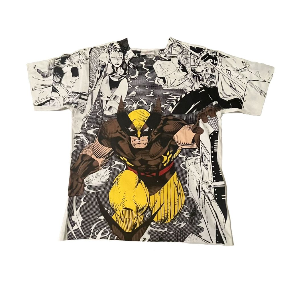 Marvel Vintage X Men Wolverine Shirt Mens Medium White AOP Single Stitch Comic‎